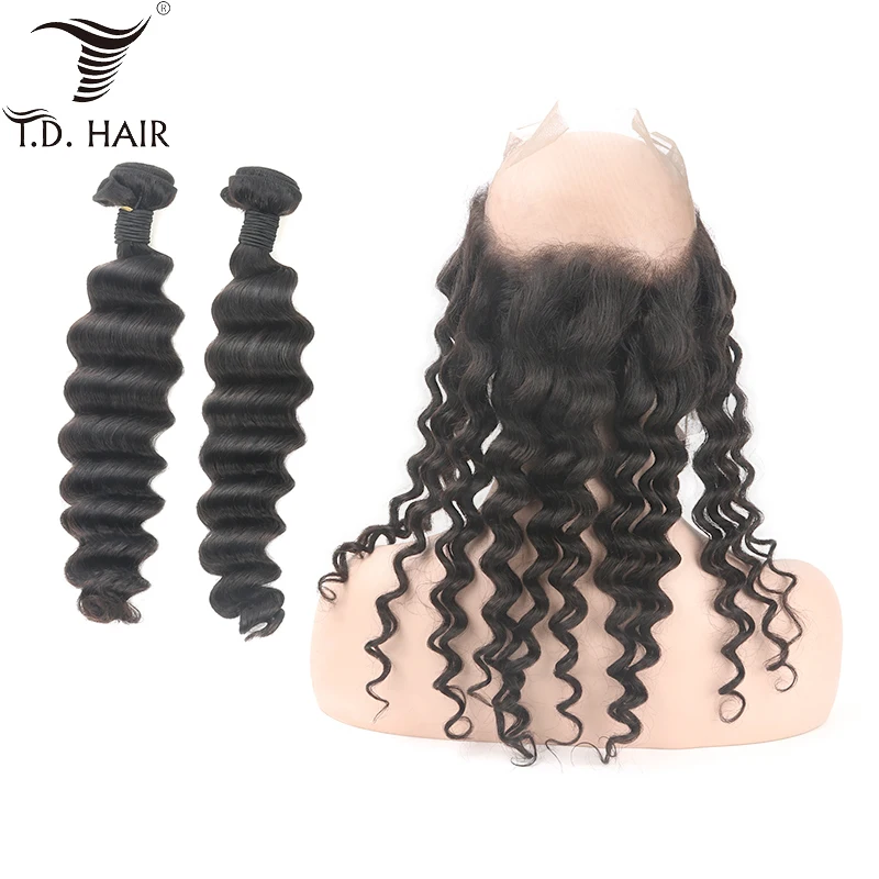 

Peruvian Deep Wave Hair Bundles With 360 Frontal Natural Color Unprocessed Human Hair Bundles with Frontal Cuticle Aligned