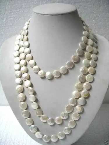 

Free shipping@@@@@ 646SA A>Beautiful 11-13mm White Coin Pearl 60" Long Necklace a