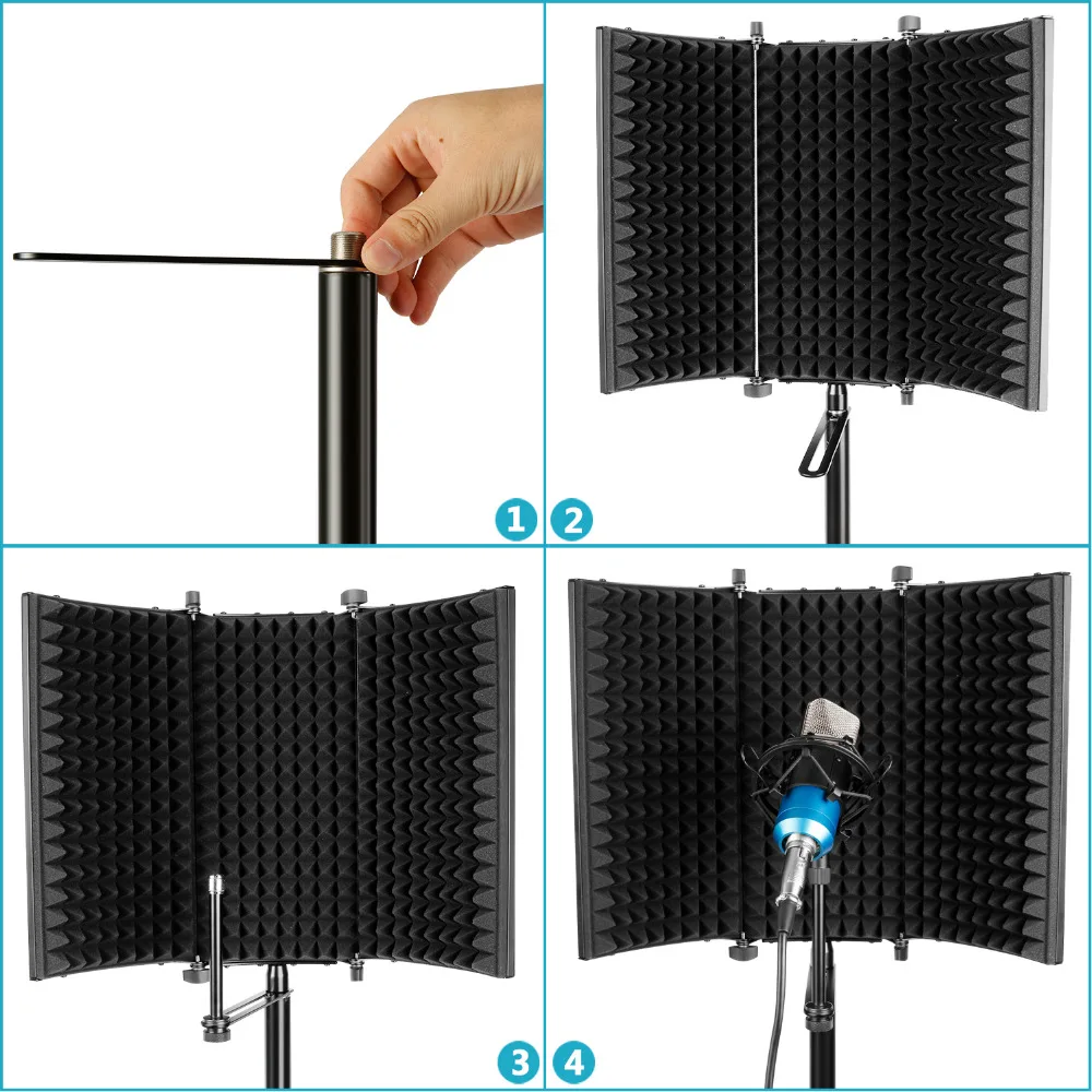 

Neewer Microphone Isolation Shield - Foldable Tri-Fold Studio Mic Sound Absorbing Foam Reflector for Any Condenser Microphone