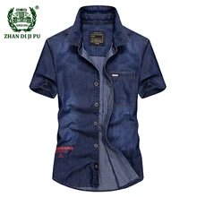 Европейская мужская летняя высококачественная повседневная брендовая рубашка в ковбойском стиле с коротким рукавом, модная мужская синяя джинсовая рубашка afs jeep, топы