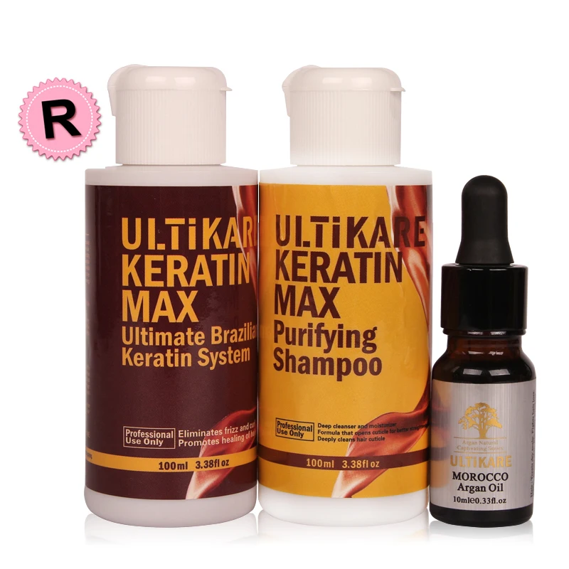 Keratin Hair Treatment Straightening Brazilian 12% Formalin+Purifying Shampoo With Free Small 10ML Repair Frizzy Argan Oil | Красота и