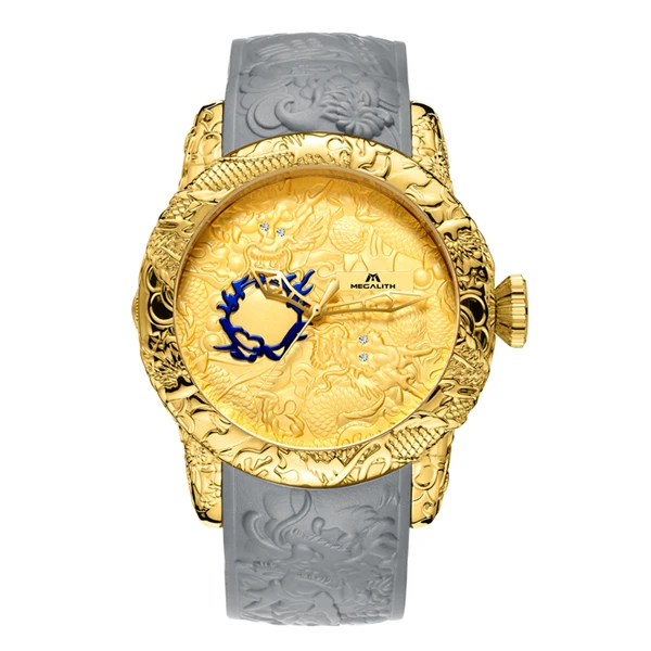 MEGALITH модные часы для мужчин водонепроницаемые 3D Дракон Скульптура мужские часы Relogio Masculino кварцевые часы для мужчин наручные часы - Цвет: sliver rubber