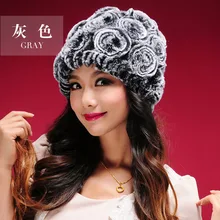 Женский Настоящий мех кролика, шапка, натуральный кроличий мех, шапочки, меховые шапки с цветами, модная Женская эластичная шапка, зимняя шапка Skullies