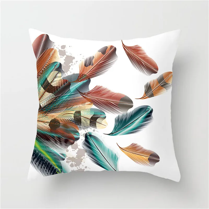 

Fuwatacchi Beautiful Feather Cushion Cover Bright Print Pillow Case Stripe Home Bedroom Sofa Cushion Decor Polyester Covers New