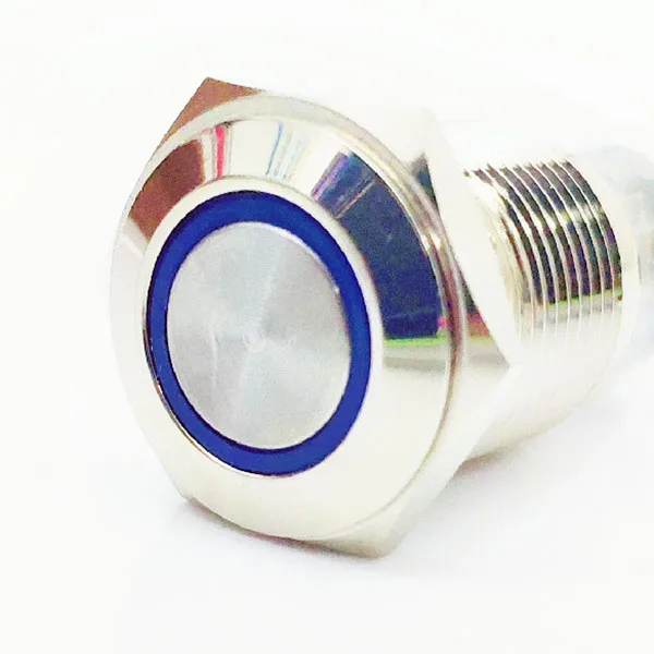 19 мм металлическая кнопка с фиксацией мгновенный водонепроницаемый переключатель светодиодный светильник без символа с плоской головкой Синий Зеленый Желтый Белый Кнопочный Переключатель - Цвет: blue light