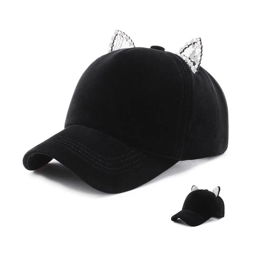 

Women Baseball Cap Hip Hop Adjustable Performance Curve Cap Cat Ear Hat Streetwear Hip Hop ponytail baseball cap