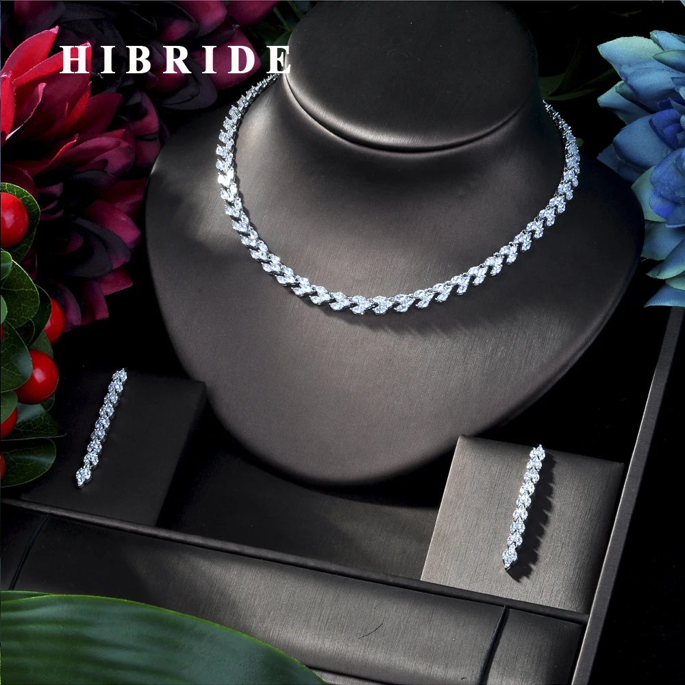HIBRIDE/модные свадебные комплекты ювелирных изделий из фианита ААА красного цвета, серьги, ожерелье, браслет, полный комплект, продвижение N-219