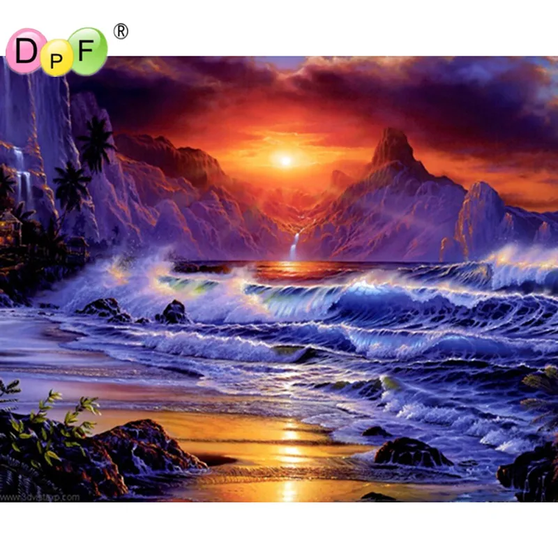 

New 3D DIY diamond painting cross stitch square Full Drill Rhinestone Pasted Embroidery Home decor waves of the sea Crafts