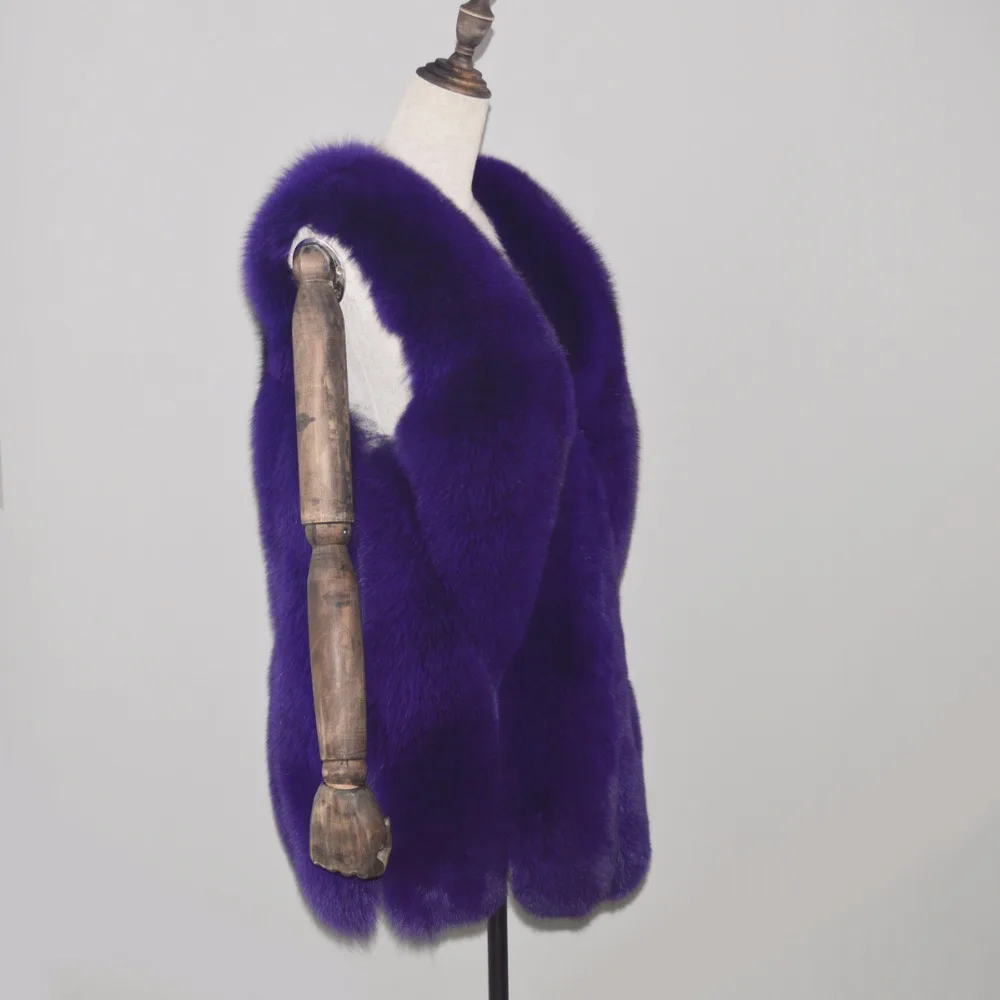 100 orange armygreen Purple Naturel Fourrure D'hiver Chaude Femmes Gilet Réel pink Dark Femelle dark Vente Manches Nouvelle De Manteau Sans Renard Pink qw1pUvq