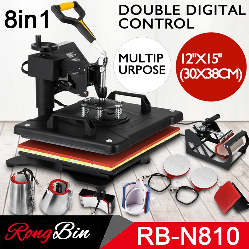 Double Display New 8 in 1 Combo Heat Press Machine Sublimation Heat Press Heat Transfer Machine