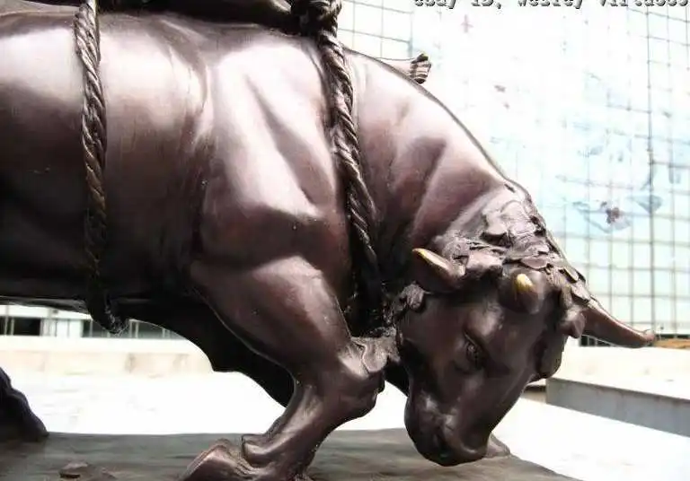 

Western Art Bronze nude belle on Bull Ox on base Marble statuary
