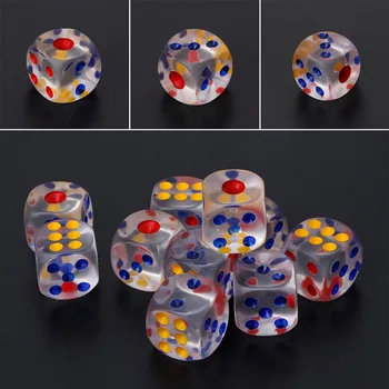 

D6 18mm Dice Clear Transparent With 3 Colors Pips Number Special Game 10PCS/SET M03