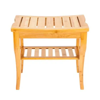 

47.5x26x44.5cm Bamboo Bath Stool Sandal Wood Color Bathroom stool chair Spa Bath Organizer Stool with Storage Racks Shelf