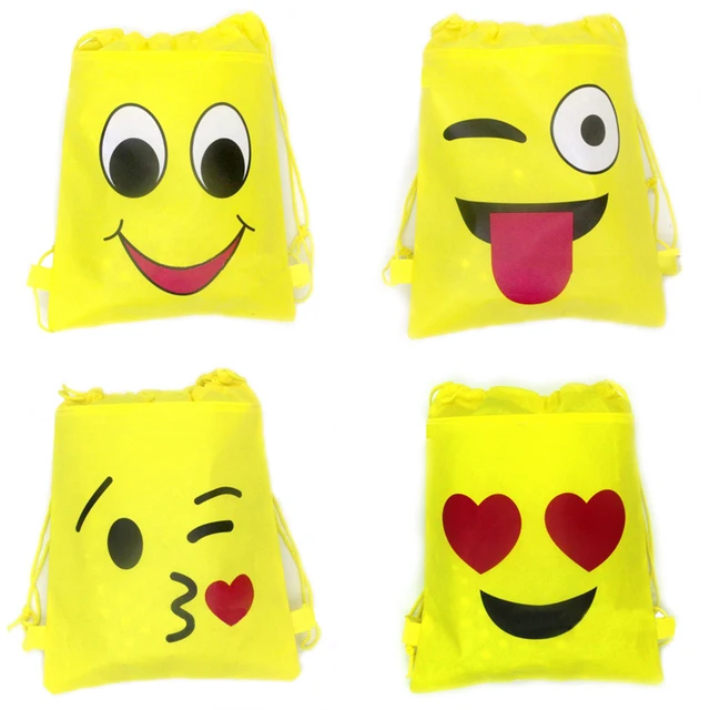 Happy Birthday Backpack Non-woven Fabric Baby Shower Party Emoji Theme Yellow Mochila Kids Favors Drawstring Gifts Bags 1pcs/lot