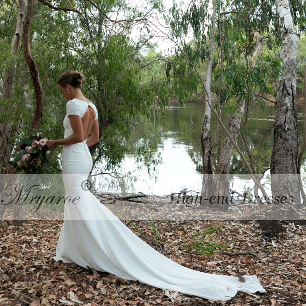 Mryarce Простое Элегантное Креповое свадебное платье с короткими рукавами с открытой спиной
