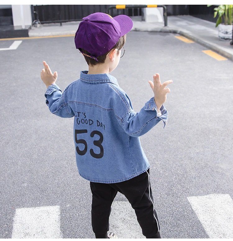 JMFFY/детская хлопковая рубашка на весну-осень для девочек рубашки для мальчиков повседневная детская одежда г. джинсовая модная одежда с длинными рукавами для малышей