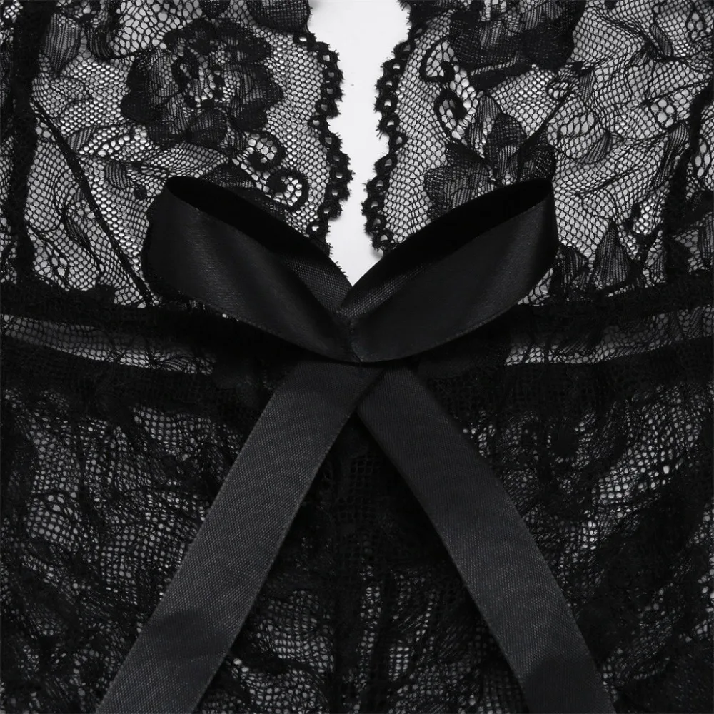 Женское нижнее белье Babydoll черное кружевное прозрачное Эротическое с открытой
