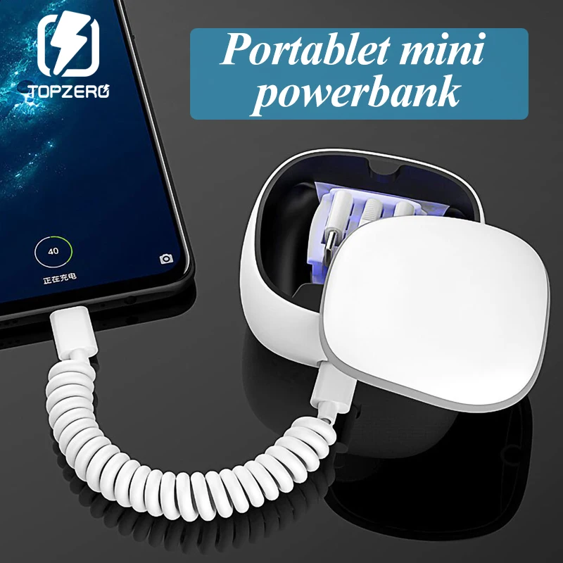 

Portable Mini powerbank pd/qc 3.0 Fast charger power bank type c micro usb adjustable Spring Cable For huawei samsung iphone