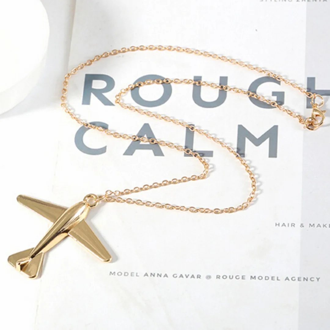Hip Hop Unisex Gold/Silver Long Sweater Chain Plane Chic Airplane Aircraft Pendant Necklace Charms Punk Jewelry Accessories Gift