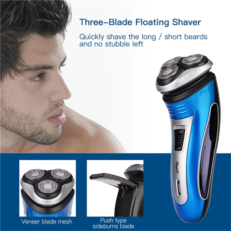 

CkeyiN Men Professional Electric Shaver Triple 3D Floating Blade Beard Trimmer Machine Electric Razor Facial Hair Trimmer