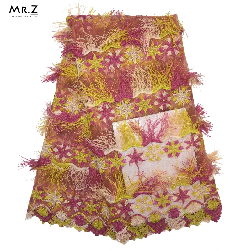 

Mr.Z Embroidery African French Lace Fabric High Quality Tassel African Tulle Lace Fabric For Wedding Beaded French Lace Fabric