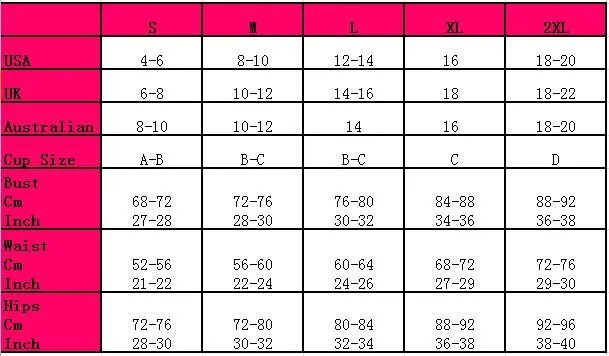 Corsets Size Chart