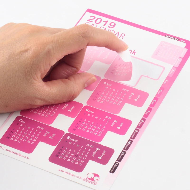 

1PACK=2PCS Creative Colorful Sticky Index Sticker 2019 Calendar Sticker Cool School Office Supplies