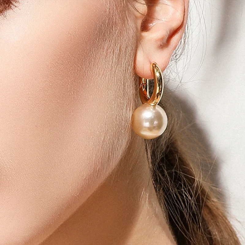 

AENSOA Trendy 3 Color pearl Stud Earrings For Women Simple Korean Design Round Circle Statement Earrings Fashion Jewelry Gift