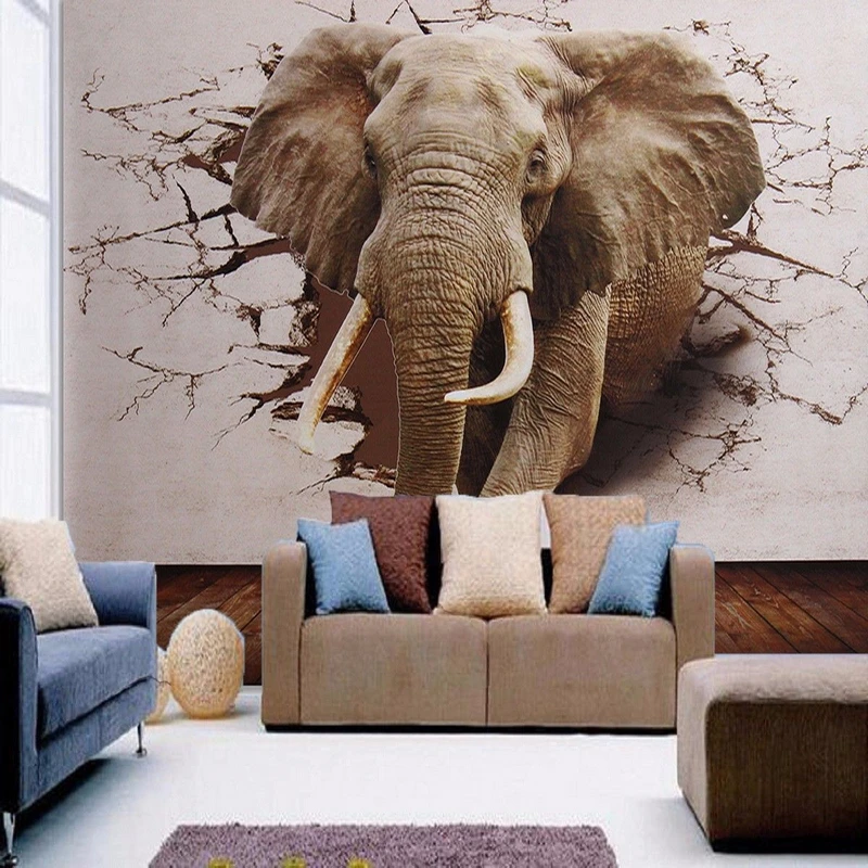 JX-LCLYL  3D Huge Silk Elephant Wall Sticker Mural Roll Modern Wall Background Home Decor