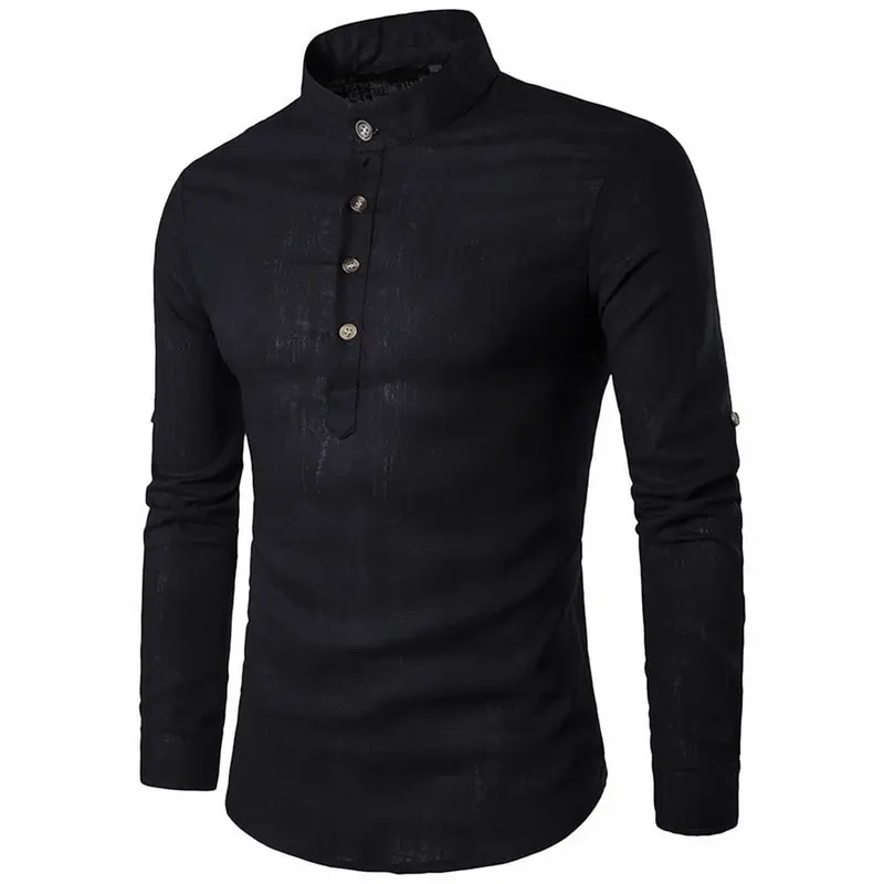 

NIBESSER New Men Casual Shirt Cotton Linen Blended Mandarin Collar Breathable Comfy Traditional Chinese Style Long Sleeve Shirts