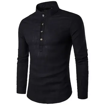 

NIBESSER New Men Casual Shirt Cotton Linen Blended Mandarin Collar Breathable Comfy Traditional Chinese Style Long Sleeve Shirts