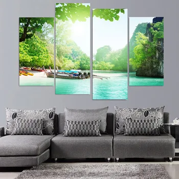 

Modular Picture Large Canvas Framework 4 Panel Mount Calm Lake Printed Painting For Bedroom Living Room Home Wall Art Decor