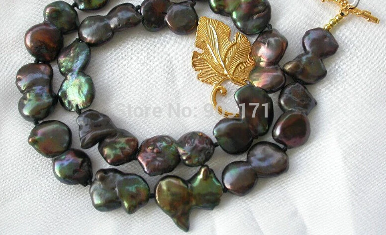 

Free Shipping>>stunning big 20mm baroque black keshi reborn freshwater pearl necklace
