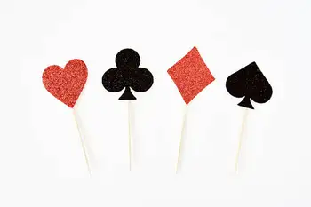 

Glitter Card Suit Heart Club Diamond Spade cupcake toppers Engagement wedding bridal shower party decoration doughnut picks