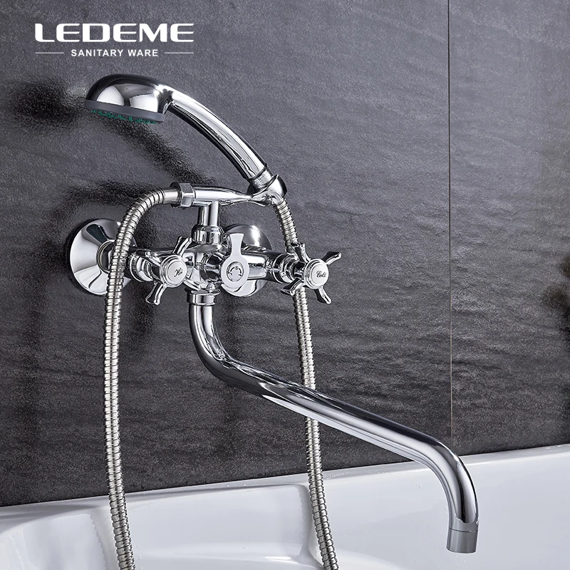 

LEDEME Double Handle Bathtub Faucet Shower Set Copper Body Showers withHandhead ABS Shower Head Shower for Bathroom L2611