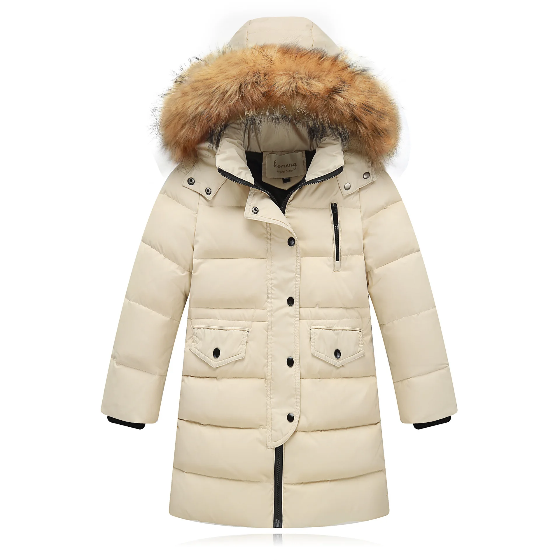 Детская зимняя куртка-пуховик для девочек парка для мальчиков Детское пальто с капюшоном одежда для малышей Детская верхняя одежда - Цвет: Beige