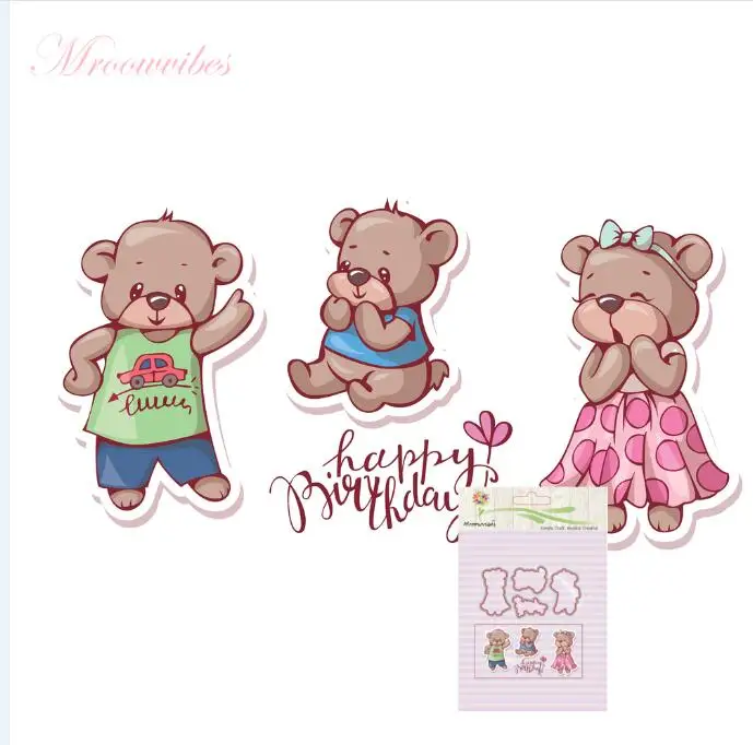 

Mixing Styles Animals Birthday School Bear Cat Rabbit Metal Cutting Dies and Transparent Stamp Stencils for DIY Scrapbooking