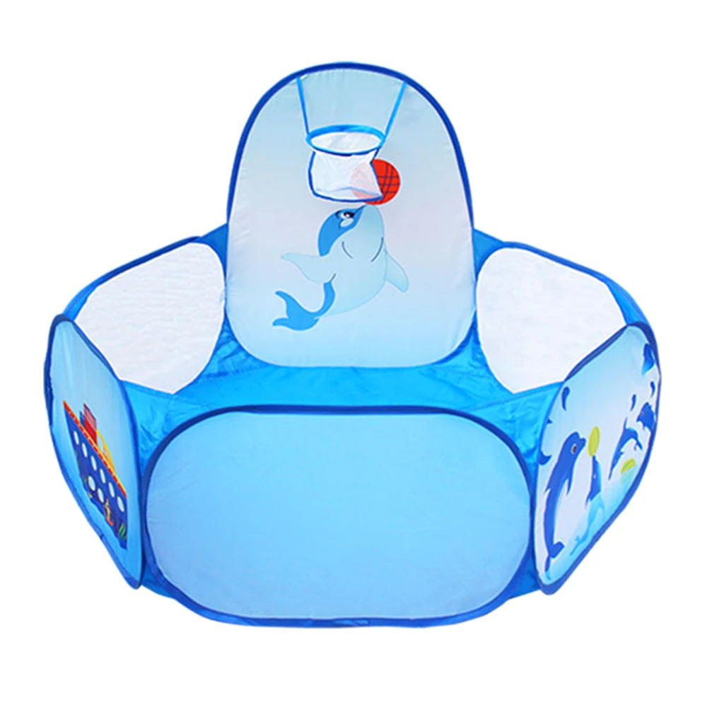 Fun Pop Up Ball Pit Pool Toddler Baby Play Tent Playhouse Playpen with Basketball Hoop Developmental play Game Toy 120CM/ 47''