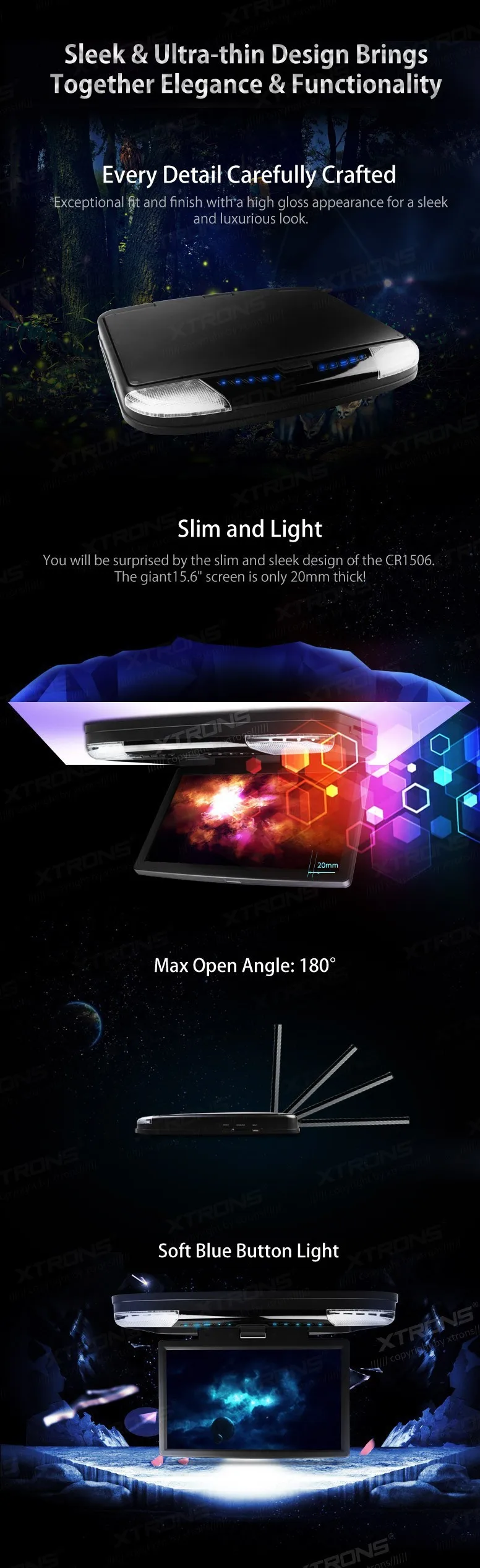 Perfect XTRONS HDMI 15.6" HD 1080P LCD Car Roof Mount Flip Down DVD Player Monitor Game Video USB 1