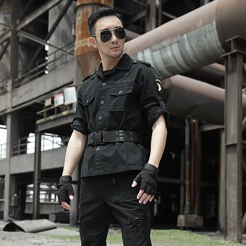 Военная Униформа тактическая армейская воздушно-десантная Военная хлопковая черная тактическая Униформа Мужская Боевая куртка+ брюки-карго для женщин