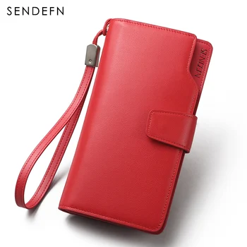 

Fashion Genuine Leather Women Wallet Long Lady Purse SENDEFN High Quality Female Clutch Card Holder Phone Pocket Red/Pink