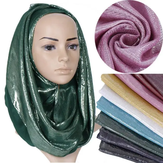 Блестящий хлопковый шарф-бахрома Серебряная блестящая повязка на голову вискозный хиджаб с люрексом мусульманская женская длинная шаль Макси тюрбан, головной платок