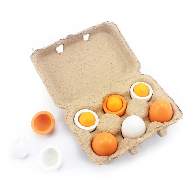 Rrunzfon Huevos de Madera 6pcs Creativo Fingió Juega Productos de Juguete Juguetes Separable Huevos aclara Juguetes para niños Cocina de Juguete para niños