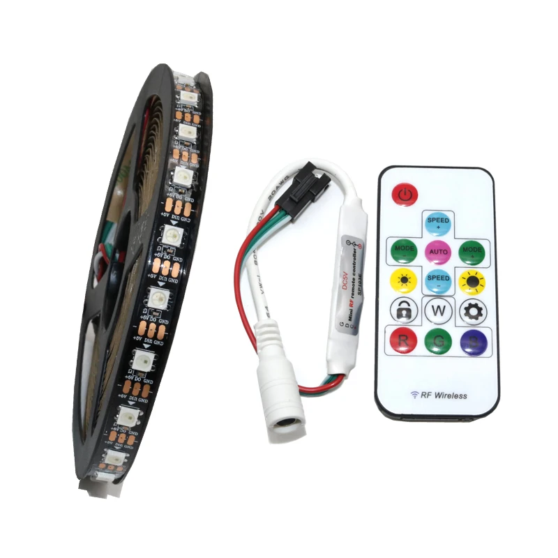 

5M No Waterproof 60led/m WS2812 2812 IC 5050 RGB Dream Color LED Strip Light White PCB/Black PCB DC 5V + Controller