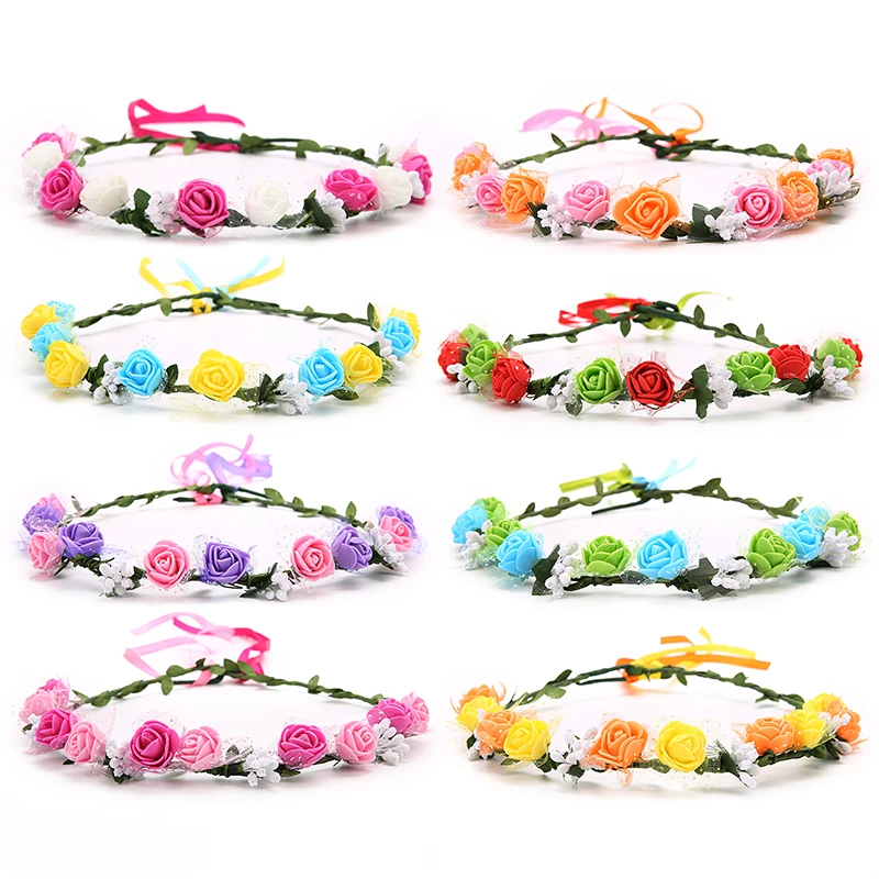 

Head Wreath Crown Wedding Garlands Bezel for Girls Hair Elastics Accessories Beach Bohemia Bride Rose Flower Wreath Headband