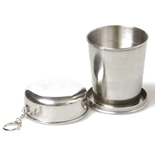 Складные кружки из нержавеющей стали, наружная Выдвижная чашка для воды с крышкой, складная чашка для кемпинга, уличная посуда, 75 мл, 140 мл, 240 мл