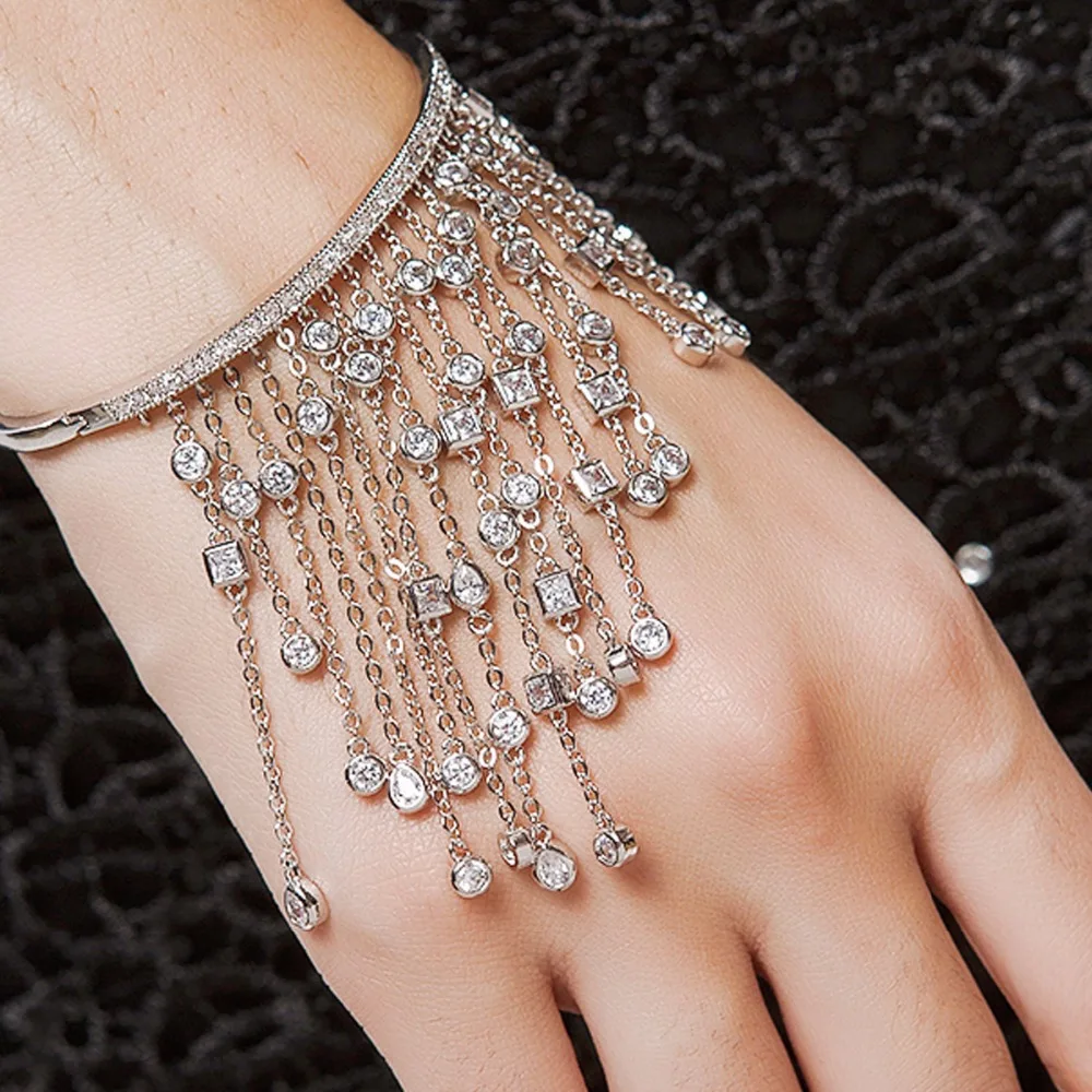 Роскошные брендовые дизайнерские браслеты с кисточками и кубическим цирконием для женщин, Серебряные вечерние ювелирные изделия ZK40