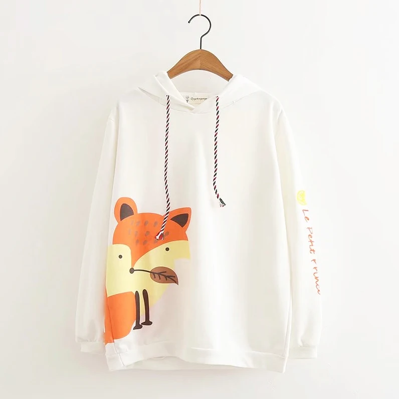

Cute little fox print hooded sweatshirt mori girl pullover 2018 autumn