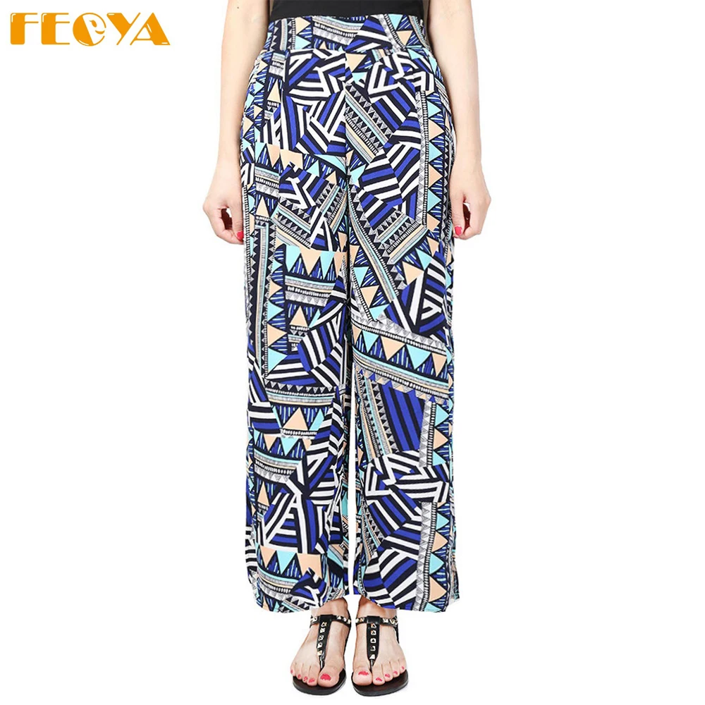 Feoya Female Loose Print Wide Leg Pants Women Long Sex
