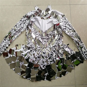

Affordable Female Sexy Bodycon Bright Big Mirrors Rhinestones Bodysuit Bar Club Gogo Lady Luxury Party Stage Show Party Outfits